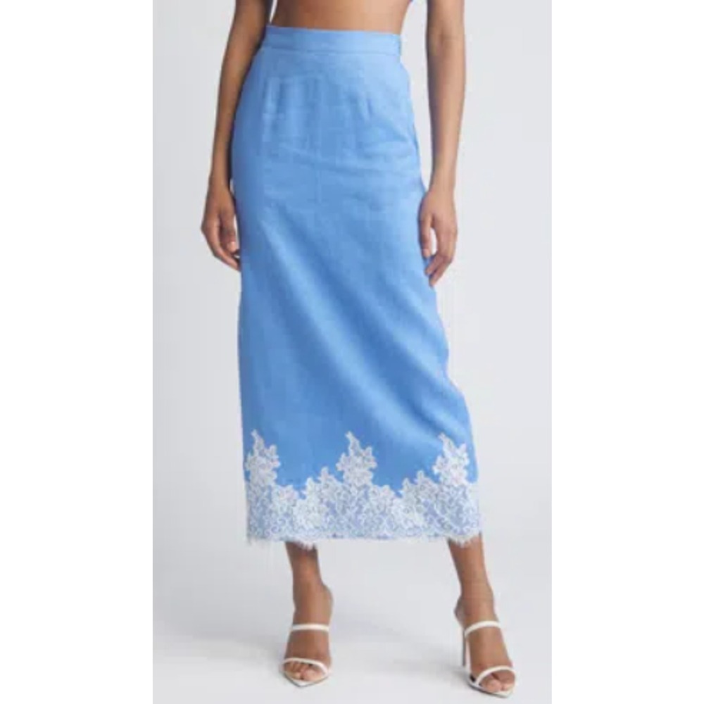 WAYF Pippa Lace Detail Linen Blend Skirt Size XS‎
